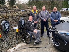 Pictured from left to right: Trustee for Joey Dunlop Foundation Bruce Baker, Andy Faragher of A&J Builders & Contractors, Managing Director for Manx Solar Electrical Ltd. Martin Coyle, Manager of Edmundson – Walsall Electrical Ltd